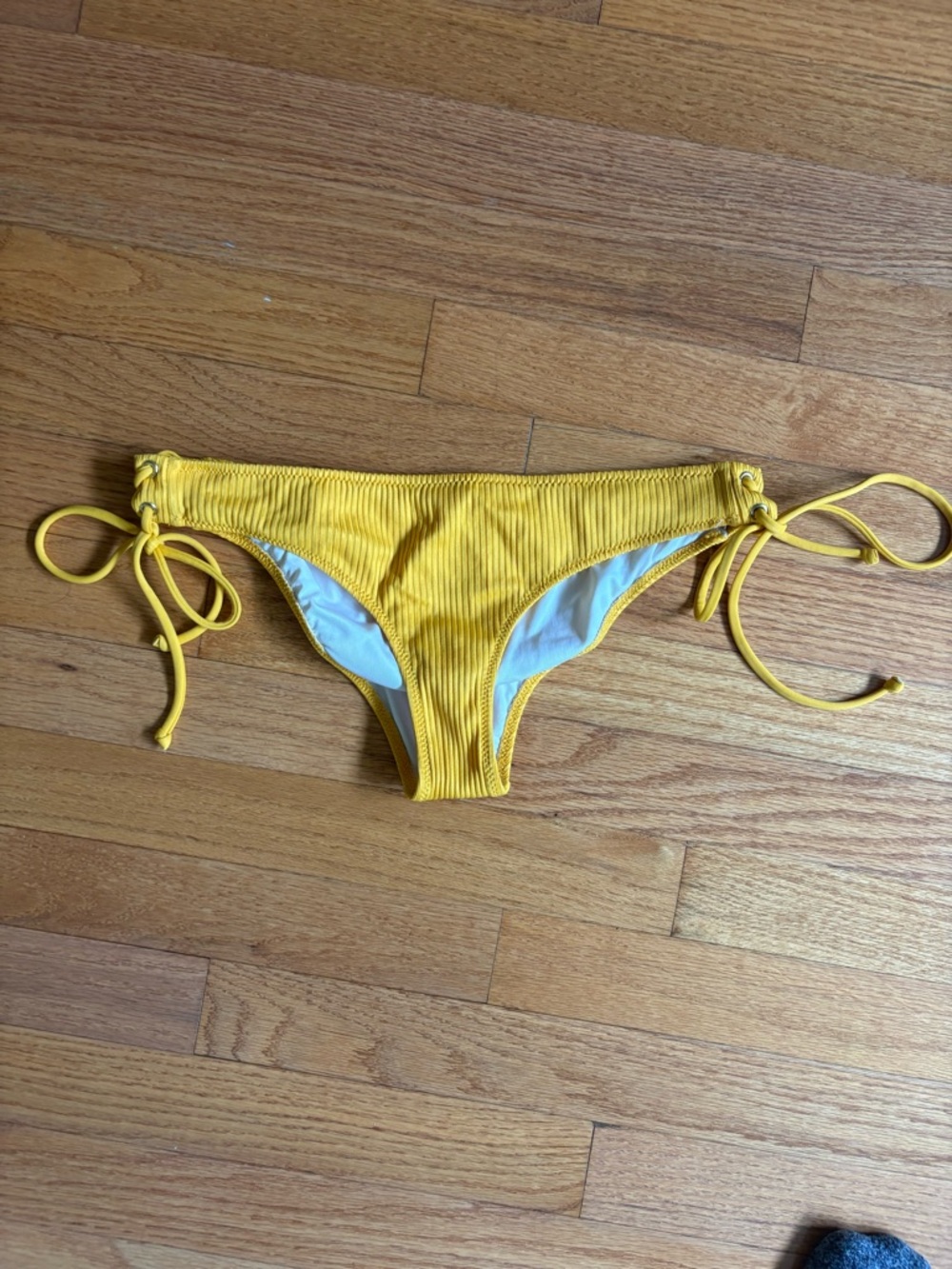 PINK Victoria's Secret Yellow Ribbed Tie-Side Bikini Bottom